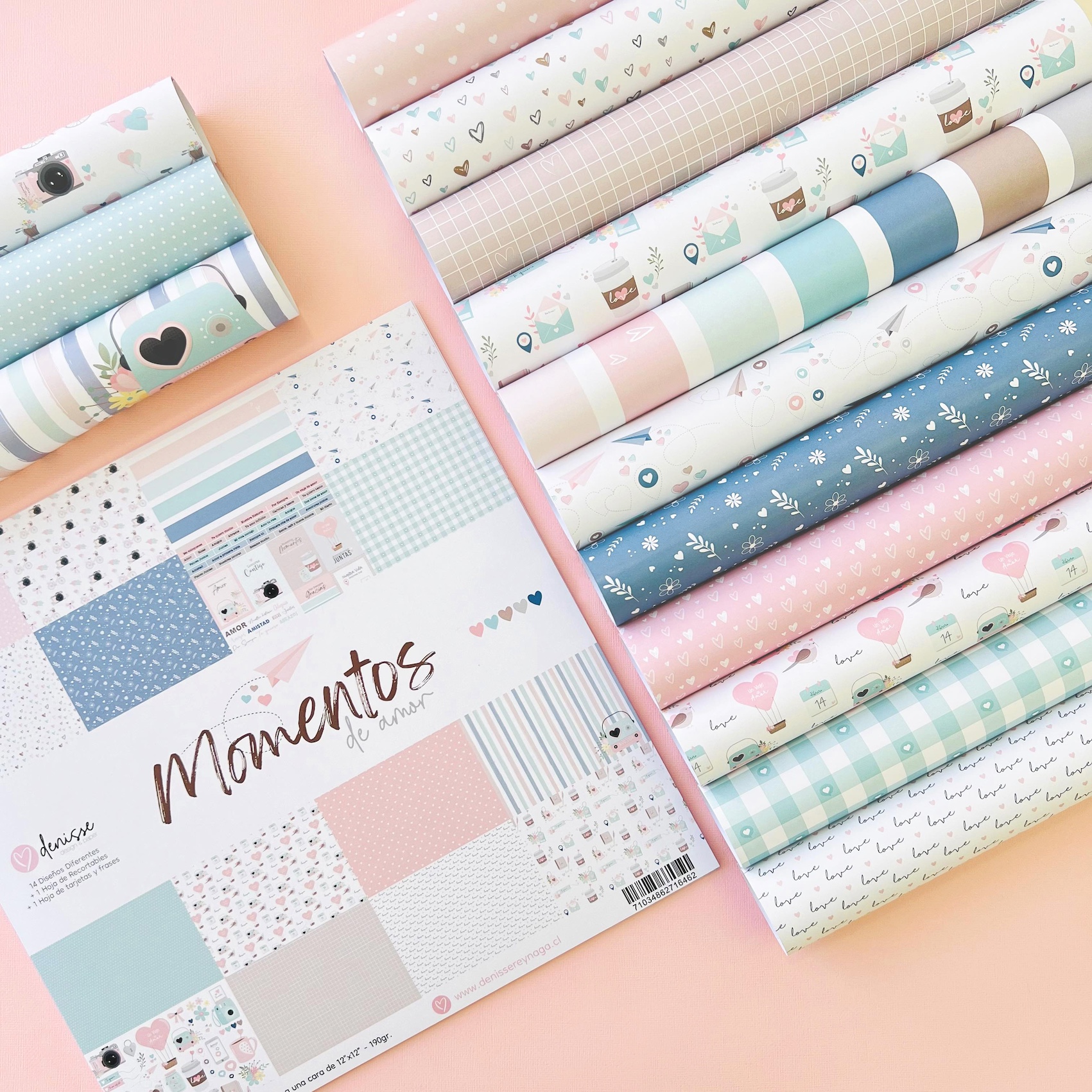Colección 16 papeles 12″×12″ Momentos de Amor – Denisse Reynaga