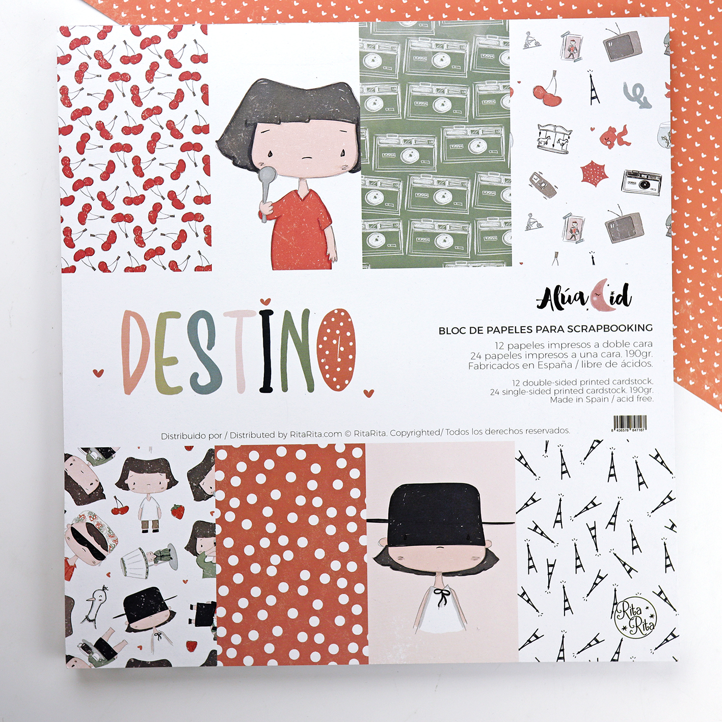 Bloc de 36 papeles Destino para scrapbooking Alua Cid