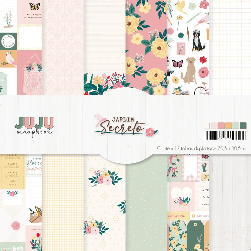 Kit Papeles Jardim Secreto - Juju Scrapbook