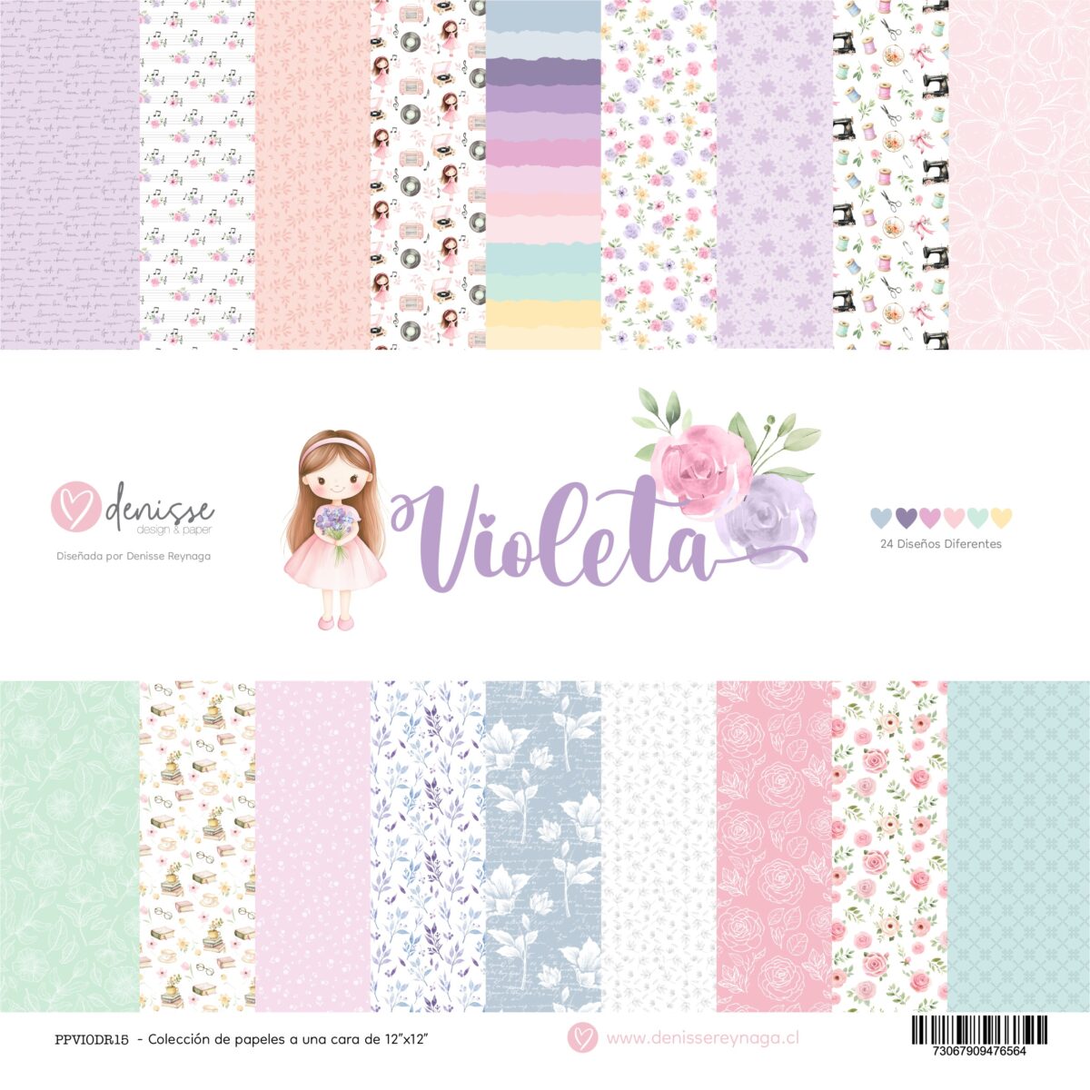 Colección 24 papeles 12″×12″ Violeta – Denisse Reynaga