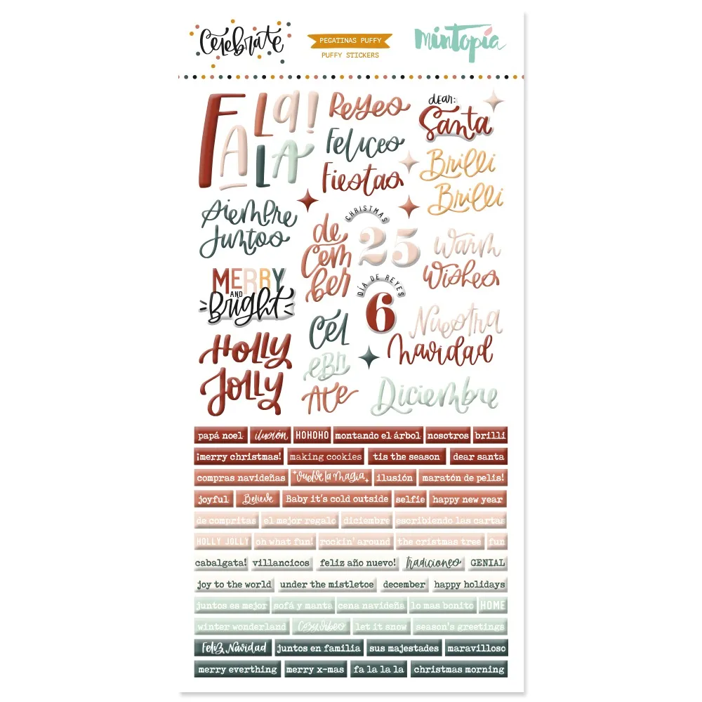 Pegatinas puffy frases Celebrate – Mintopía