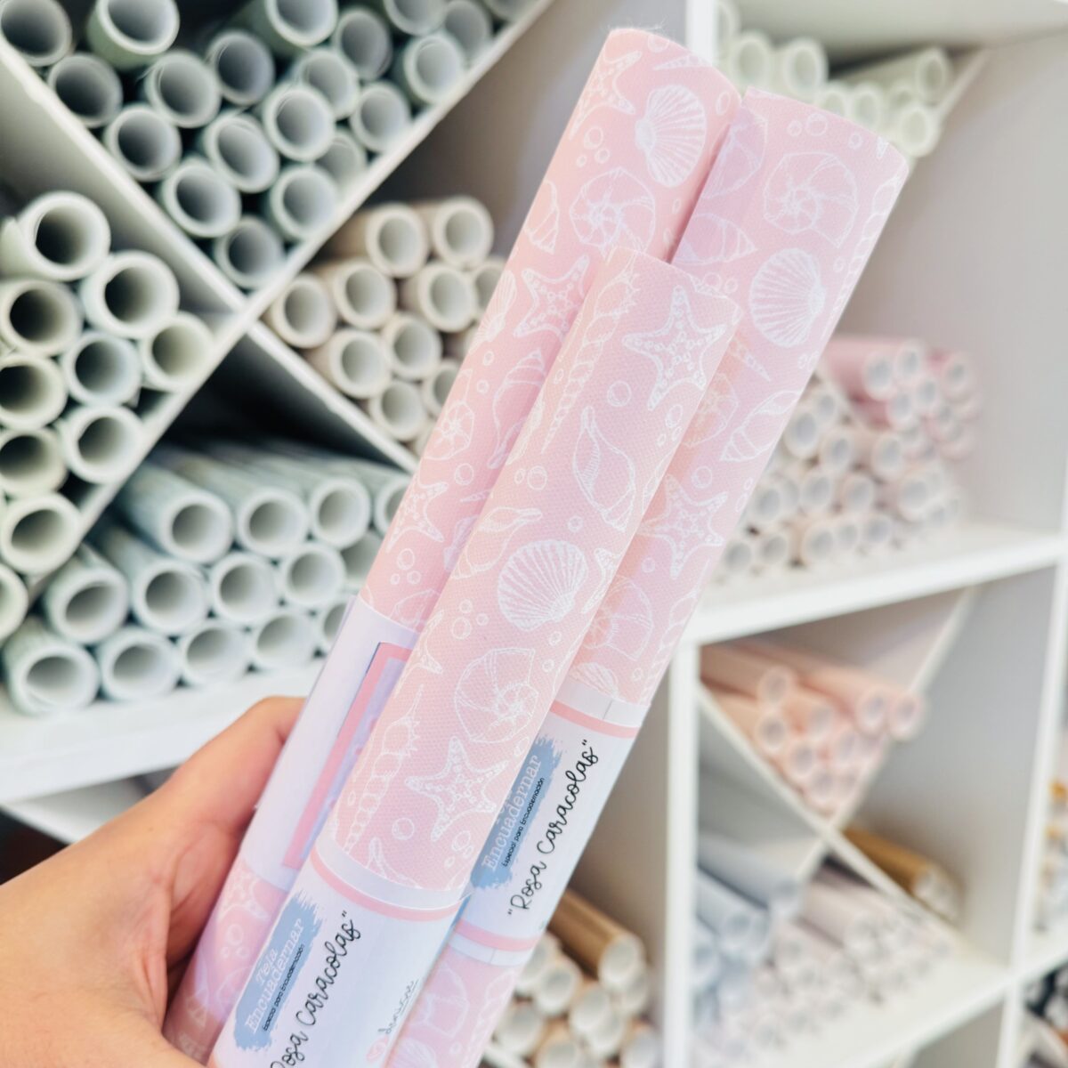 Tela Encuadernar - Rosa Caracolas