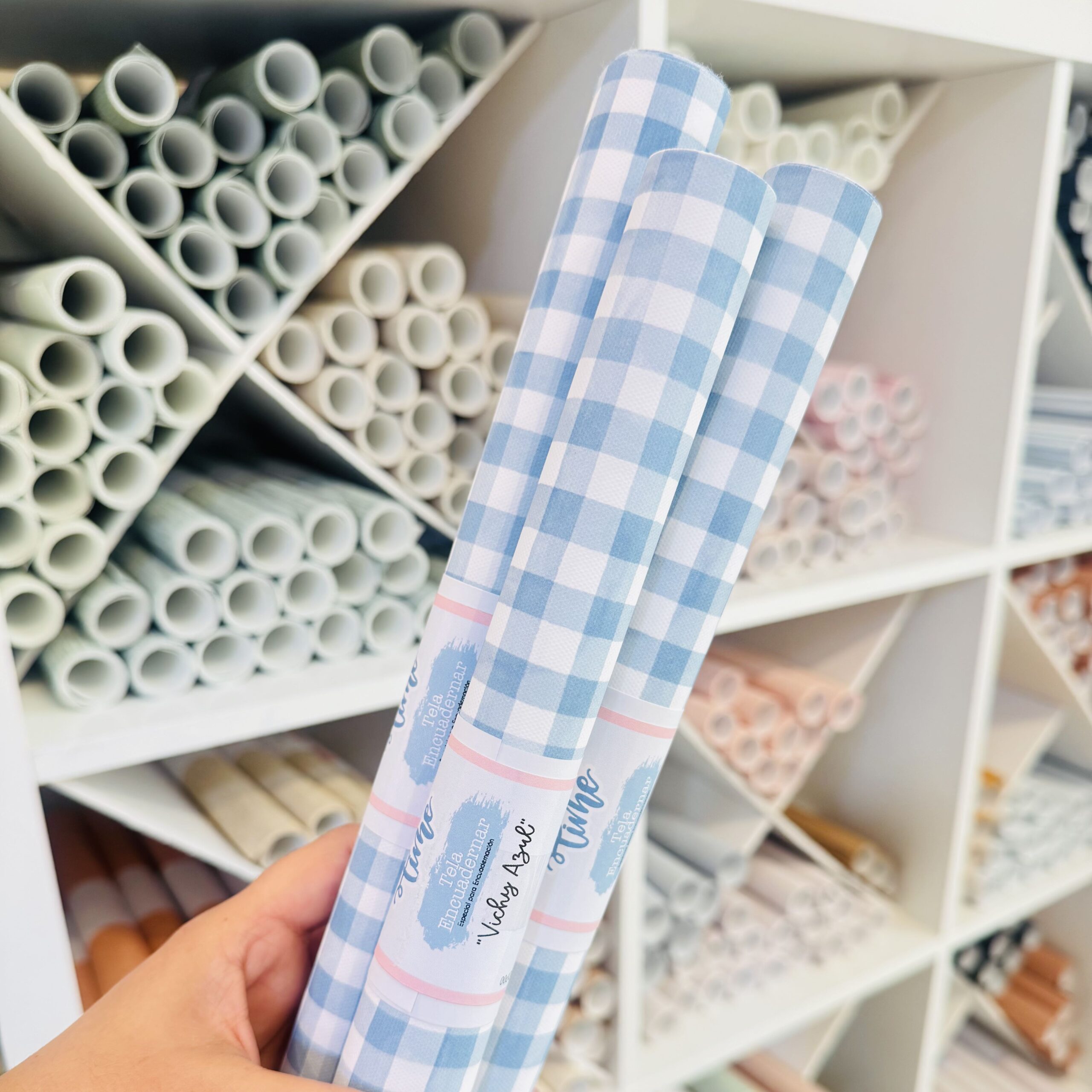 Tela Encuadernar - Vichy Azul